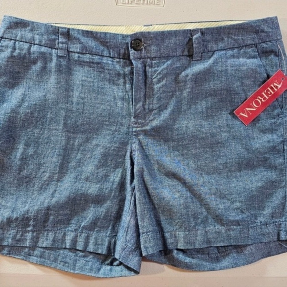 Merona Women Indigo Blue Chambray‎ Cotton Chino Shorts Size 6 NWT